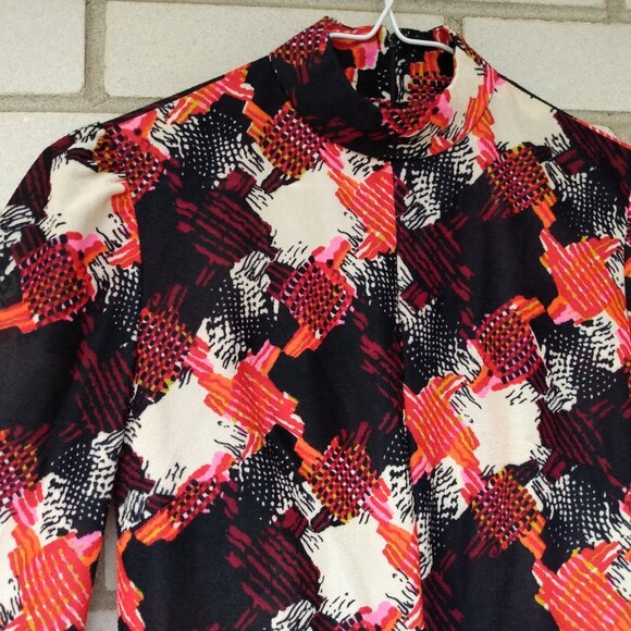 Vintage 60s 70s Mini Dress 30"B JR Bazaar Abstract Long Sleeves Mod GoGo Retro - Picture 3 of 10